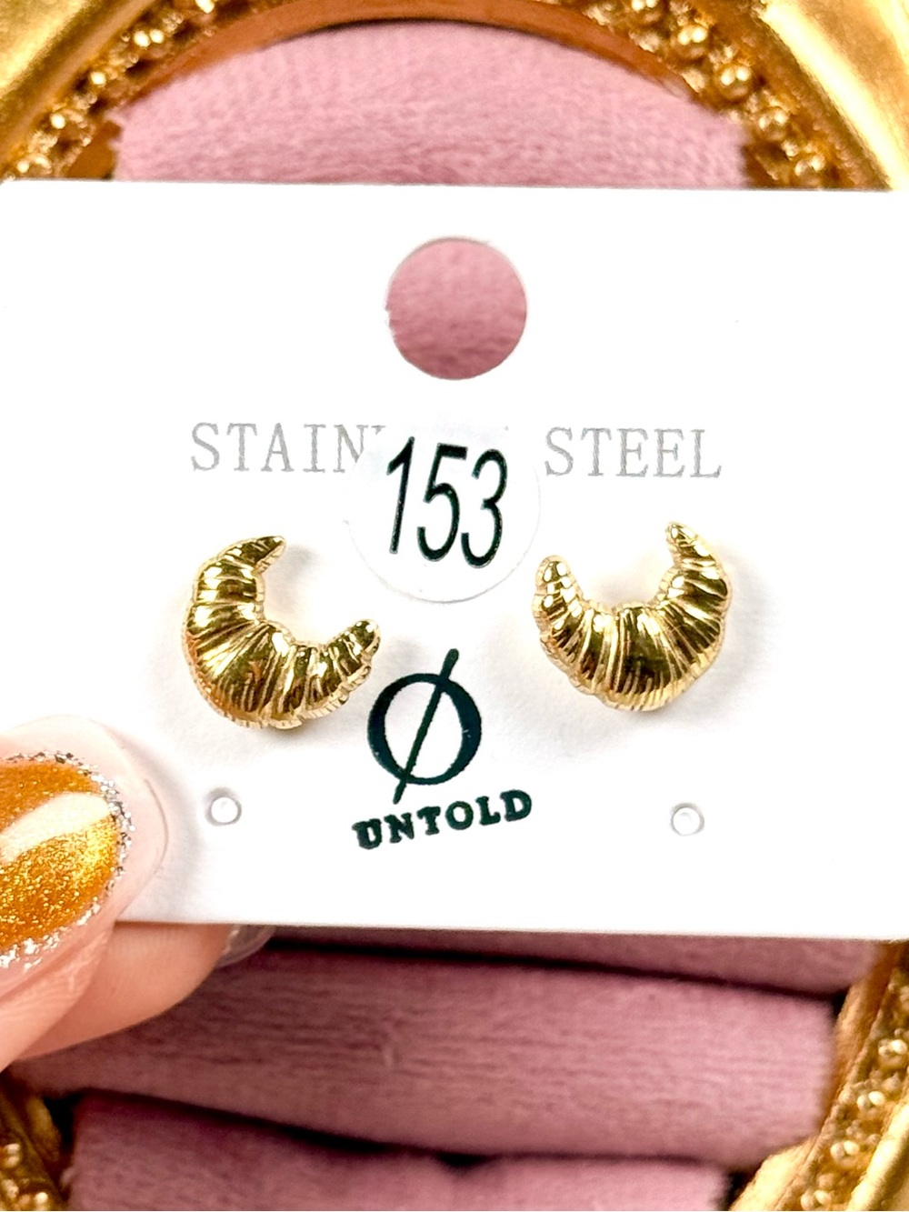 #153 Croissant Moon Stainless Steel Drop Earrings